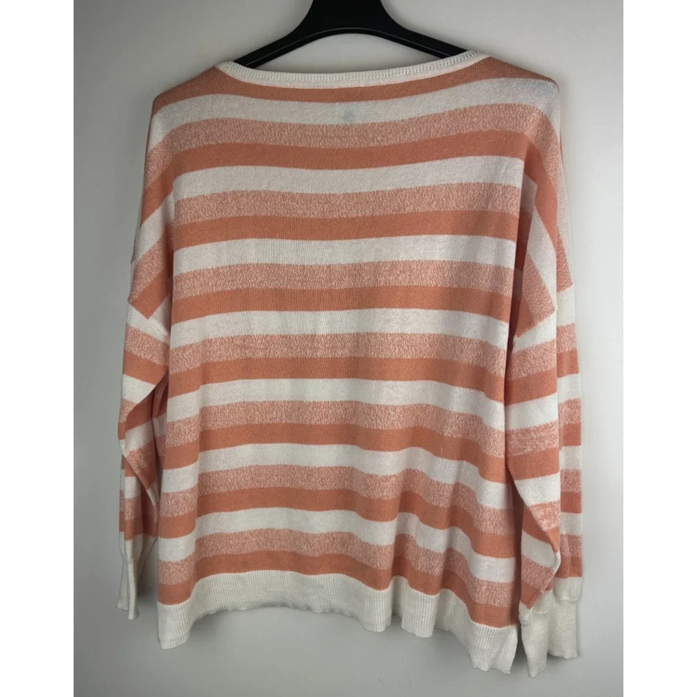 Cabi Swish Linen Blend Pullover Light Sweater Orange Striped Large Boxy Beachy - Picture 6 of 9